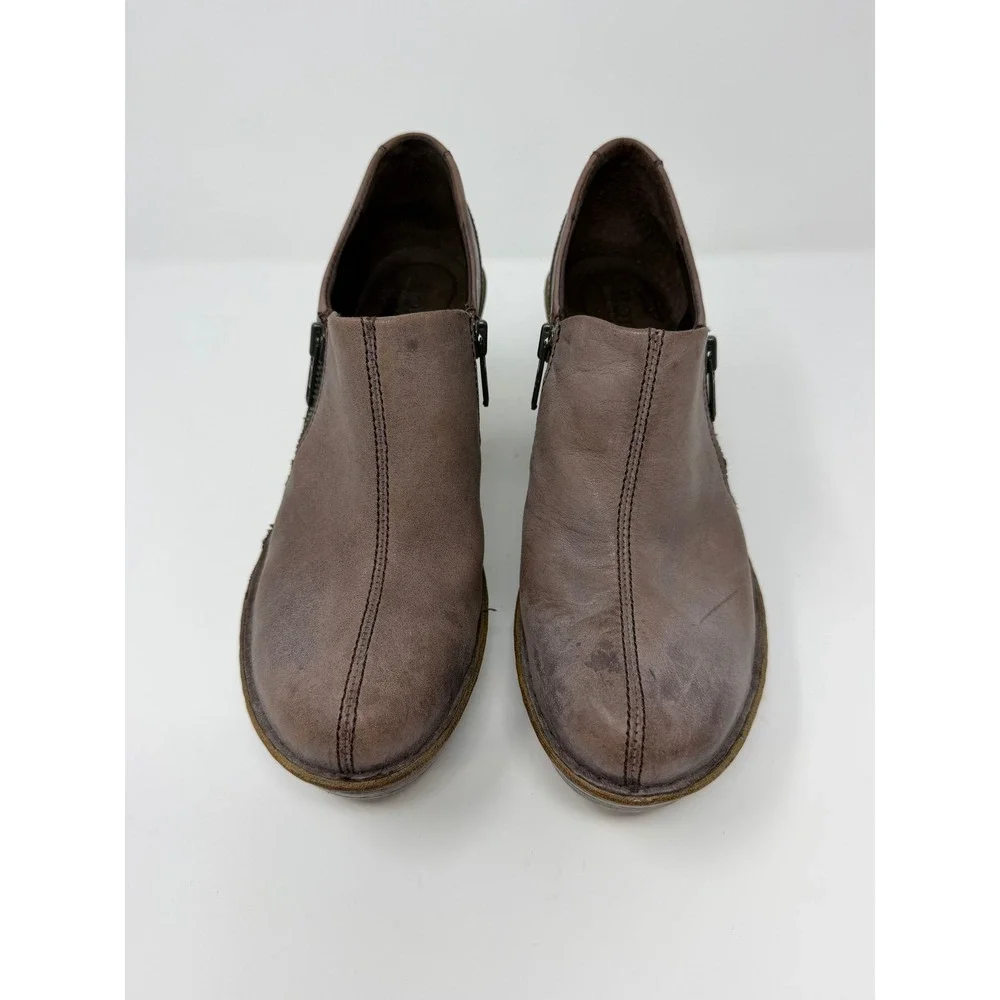 Born W82527 Leather Ankle Booties Brown Platform Block Heel Shooties Womens 8